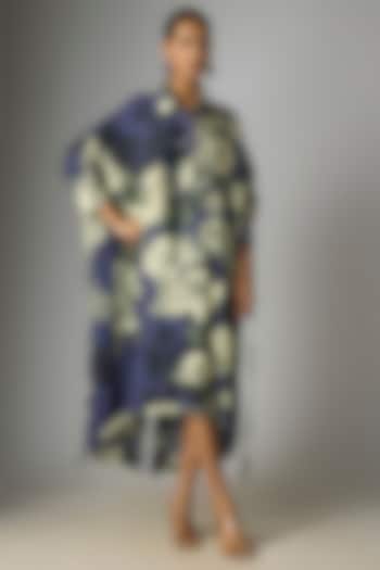 Navy Blue Silk Printed Shirt Cocktail Dress by Nupur Kanoi at Pernia's Pop Up Shop