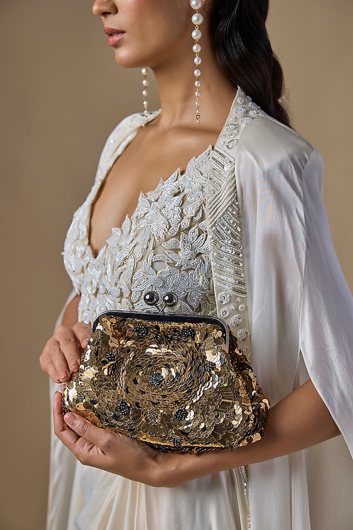Gold Sequins Clutch by Nupur Kanoi Accessories at Pernia's Pop Up Shop