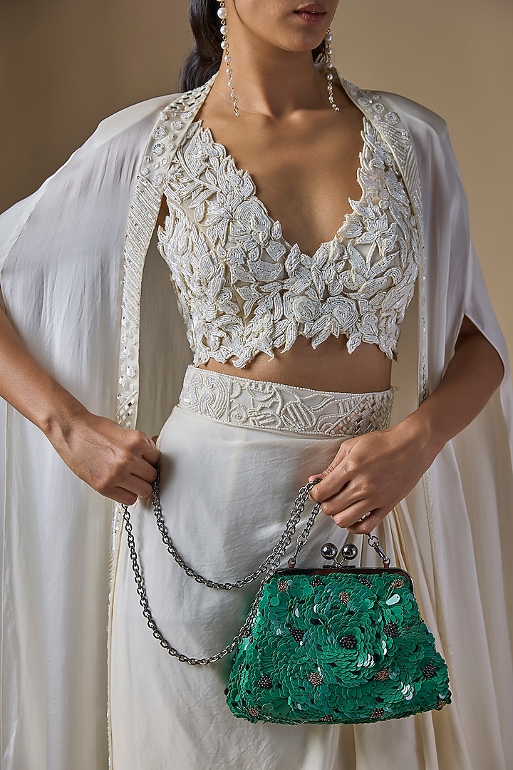 Green Sequins Clutch by Nupur Kanoi Accessories at Pernia's Pop Up Shop