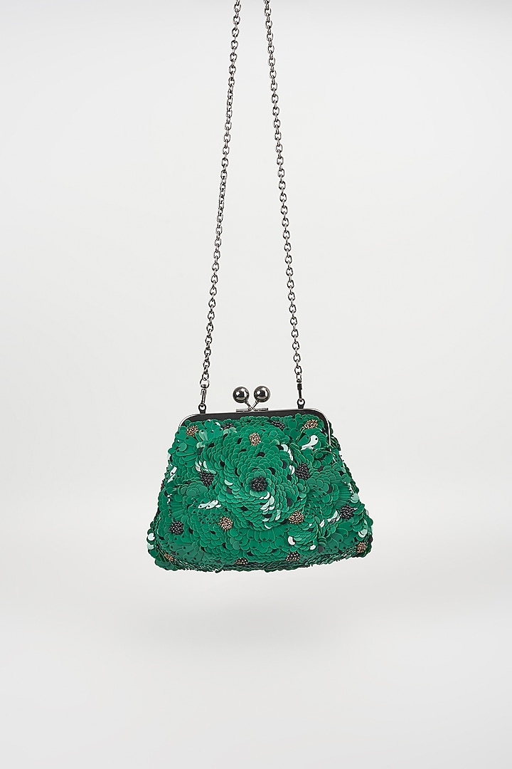 Green Sequins Clutch by Nupur Kanoi Accessories at Pernia's Pop Up Shop