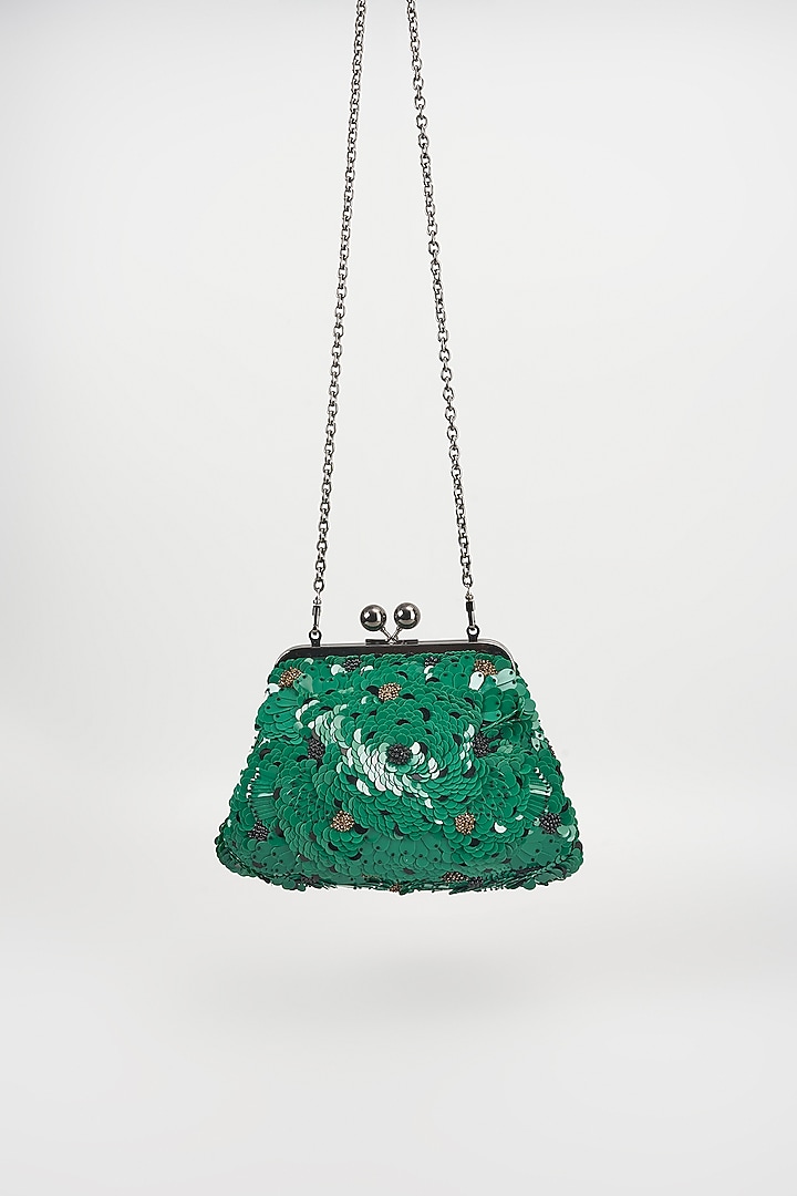 Green Sequins Clutch by Nupur Kanoi Accessories at Pernia's Pop Up Shop