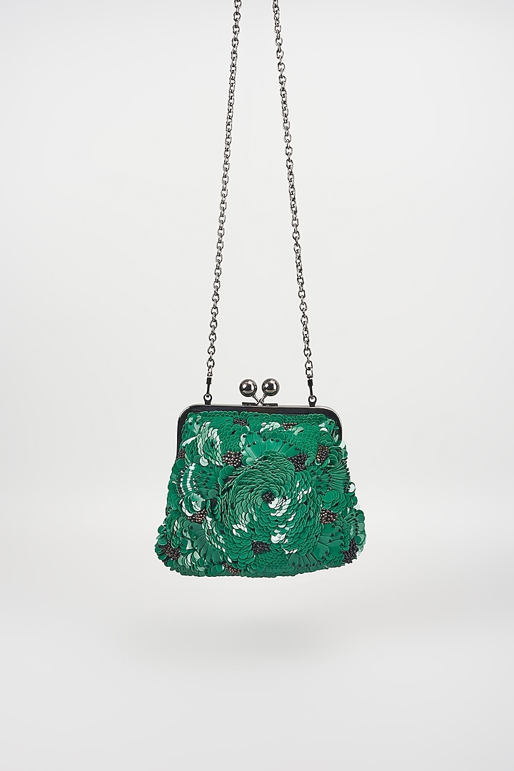 Green Sequins Clutch by Nupur Kanoi Accessories at Pernia's Pop Up Shop