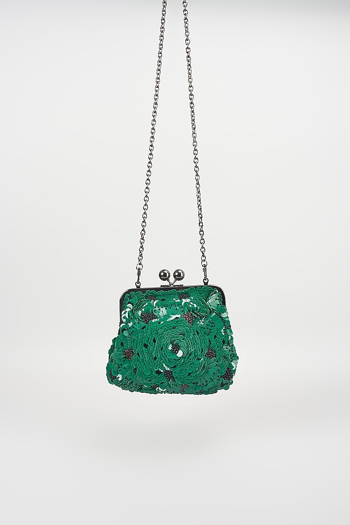 Green Sequins Clutch by Nupur Kanoi Accessories at Pernia's Pop Up Shop