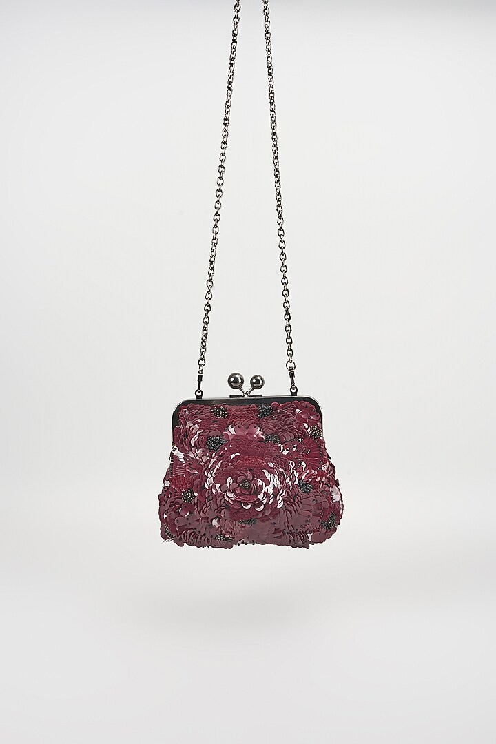 Burgundy Sequins Clutch by Nupur Kanoi Accessories at Pernia's Pop Up Shop