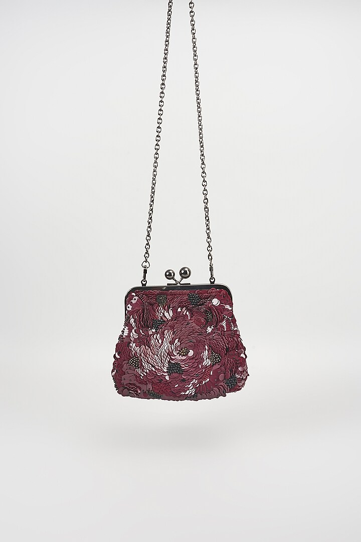 Burgundy Sequins Clutch by Nupur Kanoi Accessories at Pernia's Pop Up Shop