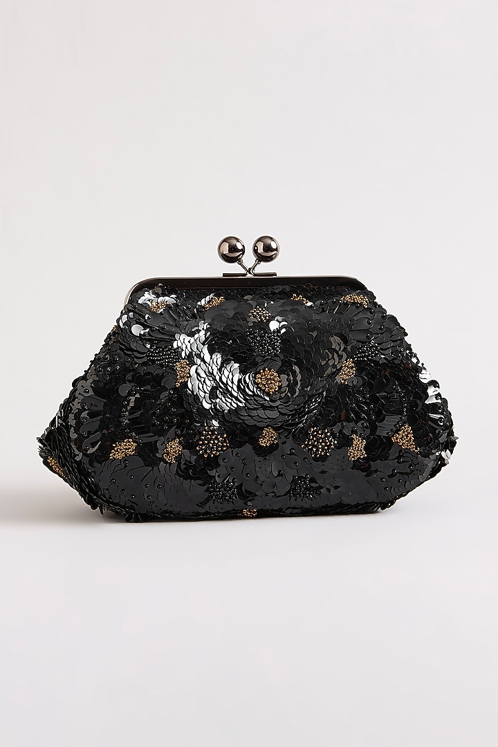 Black Sequins and Beads Hand Embroidered Clutch by Nupur Kanoi Accessories at Pernia's Pop Up Shop
