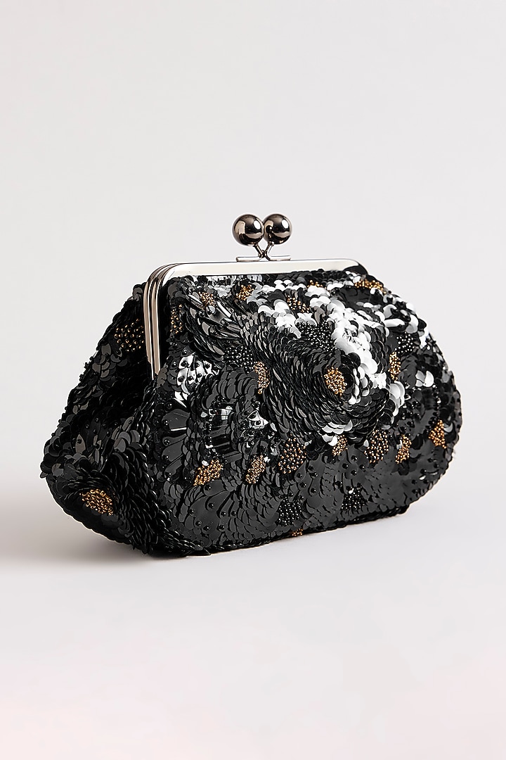 Black Sequins and Beads Hand Embroidered Clutch by Nupur Kanoi Accessories at Pernia's Pop Up Shop