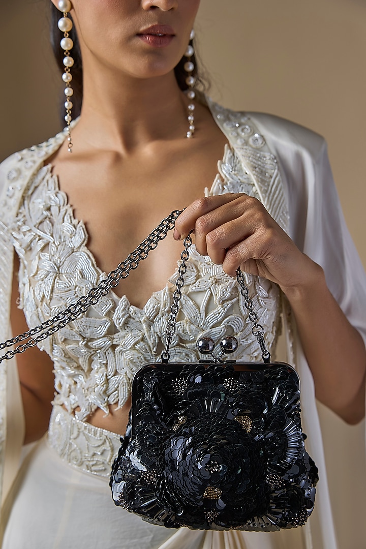 Black Sequins Clutch by Nupur Kanoi Accessories at Pernia's Pop Up Shop