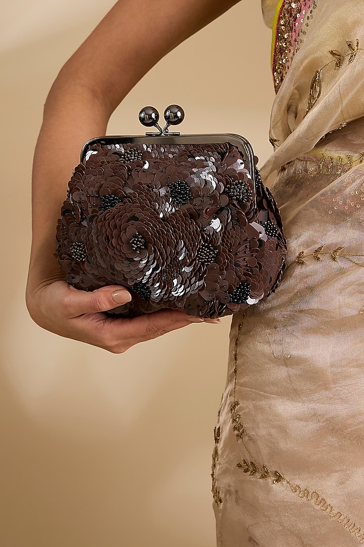 Brown Sequins Clutch by Nupur Kanoi Accessories at Pernia's Pop Up Shop