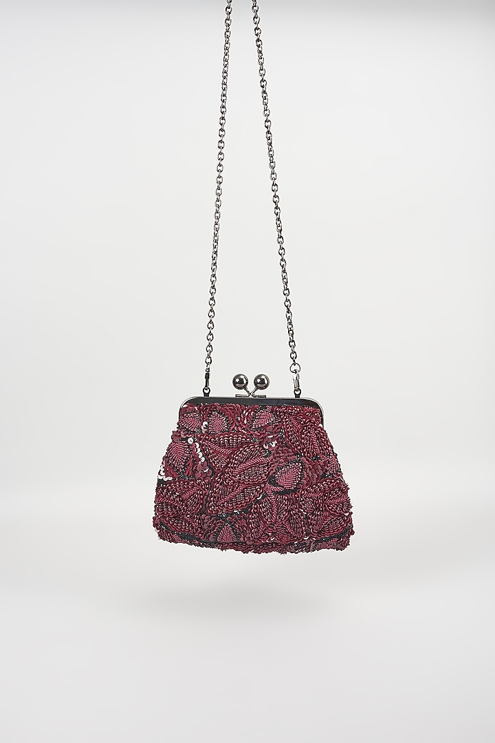 Burgundy Sequins Clutch by Nupur Kanoi Accessories at Pernia's Pop Up Shop