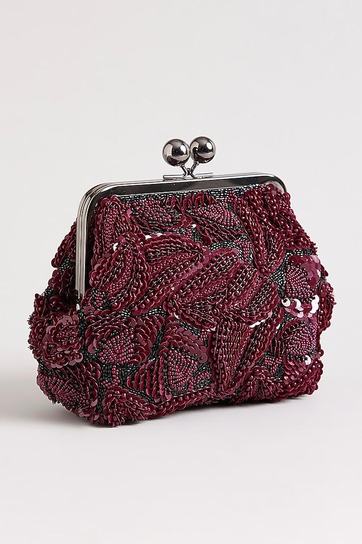 Burgundy Sequins & Beads Hand Embroidered Clutch by Nupur Kanoi Accessories at Pernia's Pop Up Shop