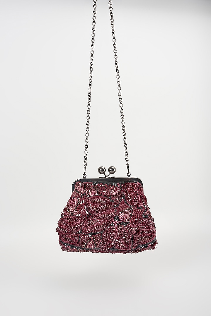 Burgundy Sequins Clutch by Nupur Kanoi Accessories at Pernia's Pop Up Shop