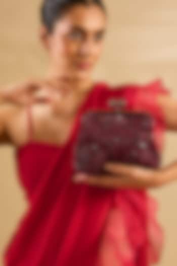 Burgundy Sequins & Beads Hand Embroidered Clutch by Nupur Kanoi Accessories at Pernia's Pop Up Shop