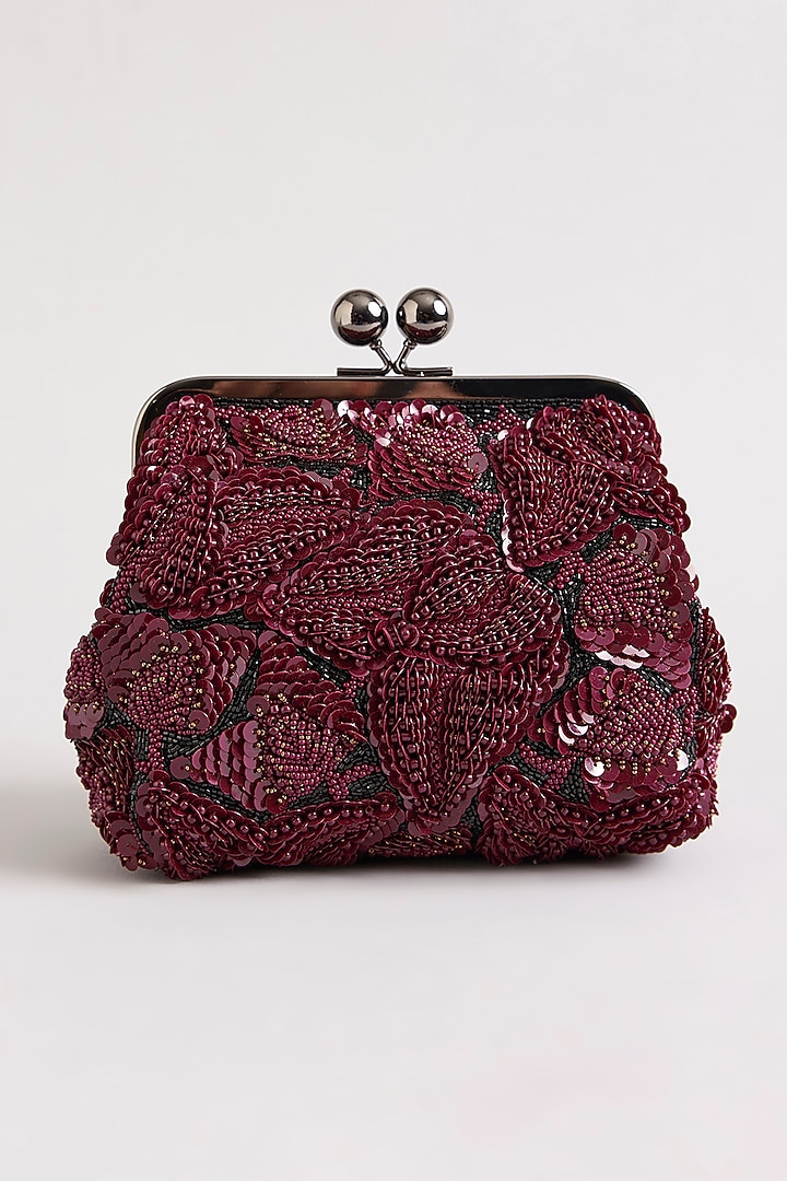 Burgundy Sequins & Beads Hand Embroidered Clutch by Nupur Kanoi Accessories at Pernia's Pop Up Shop