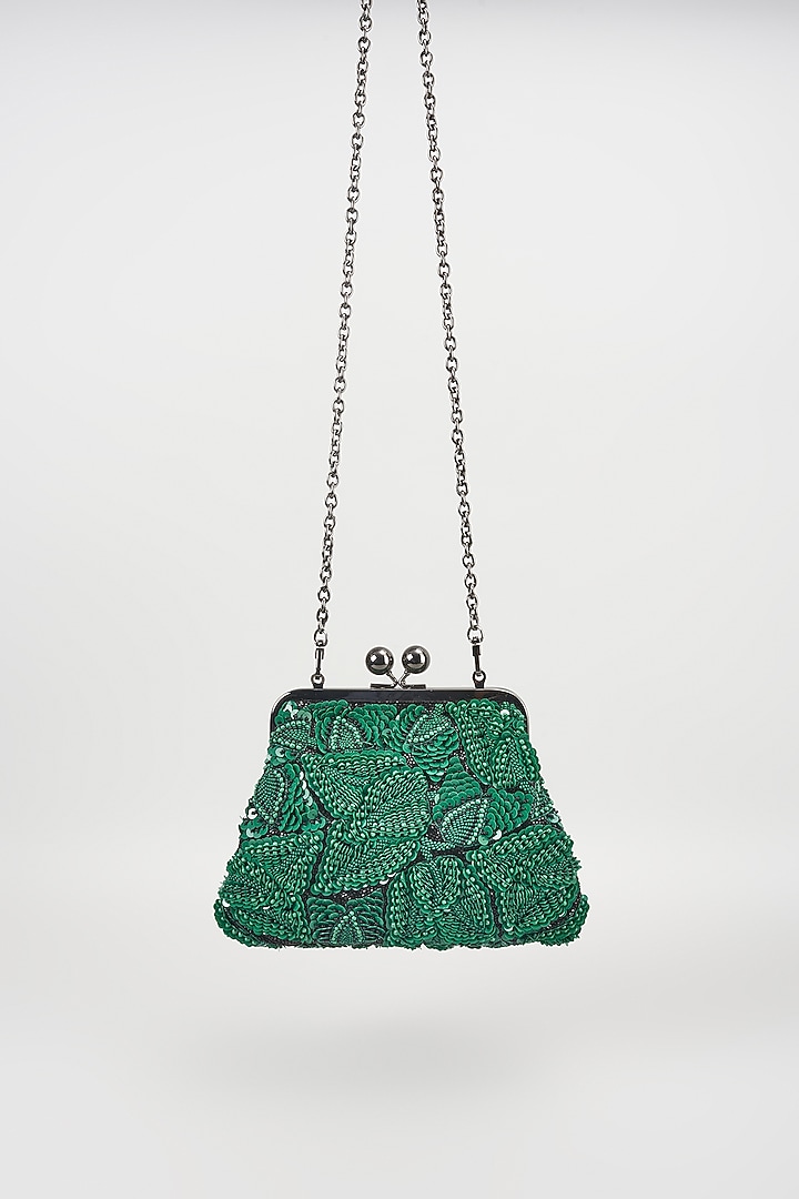 Green Sequins Clutch by Nupur Kanoi Accessories at Pernia's Pop Up Shop