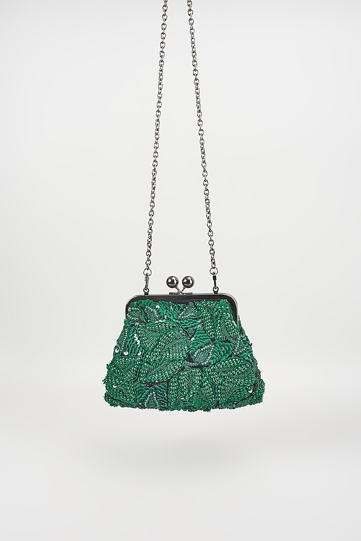Green Sequins Clutch by Nupur Kanoi Accessories at Pernia's Pop Up Shop