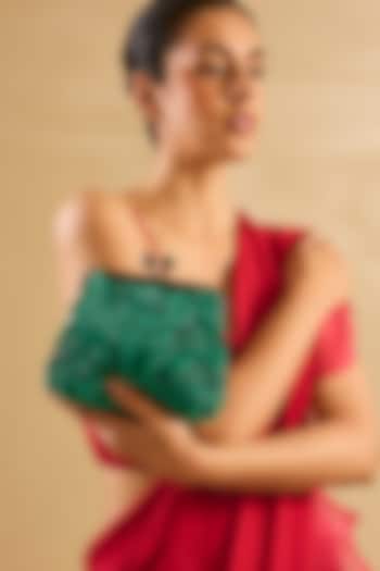 Green Sequins & Beads Hand Embroidered Clutch by Nupur Kanoi Accessories at Pernia's Pop Up Shop