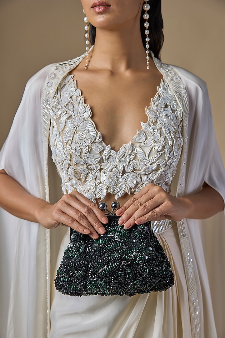 Green Sequins Clutch by Nupur Kanoi Accessories at Pernia's Pop Up Shop