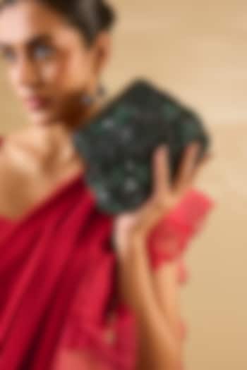 Black & Green Sequins Hand Embroidered Clutch by Nupur Kanoi Accessories at Pernia's Pop Up Shop