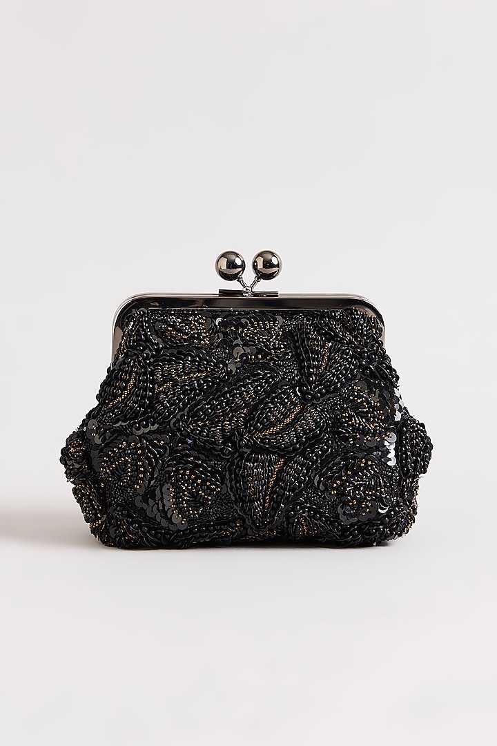 Black & Gold Sequins Hand Embroidered Clutch by Nupur Kanoi Accessories at Pernia's Pop Up Shop
