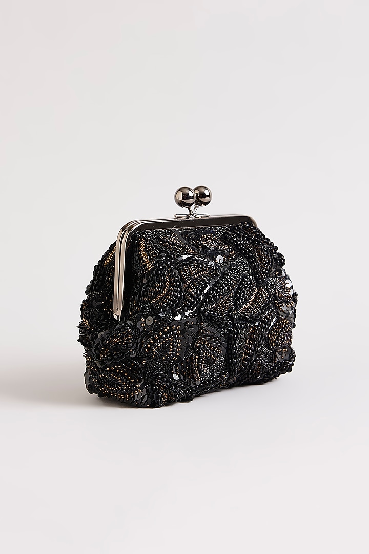 Black & Gold Sequins Hand Embroidered Clutch by Nupur Kanoi Accessories at Pernia's Pop Up Shop