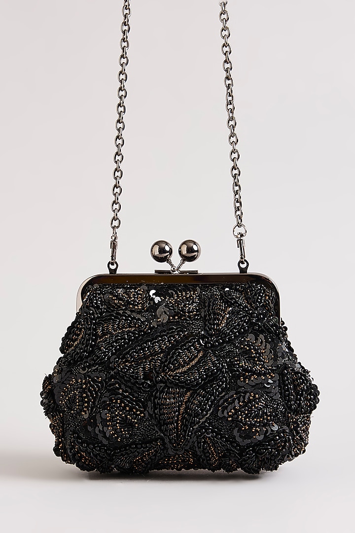 Black & Gold Sequins Hand Embroidered Clutch by Nupur Kanoi Accessories at Pernia's Pop Up Shop