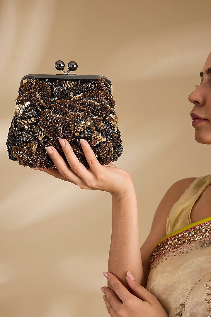 Gold Sequins Clutch by Nupur Kanoi Accessories at Pernia's Pop Up Shop