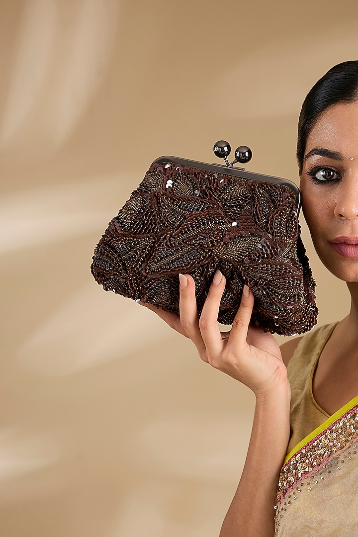 Brown Sequins Clutch by Nupur Kanoi Accessories at Pernia's Pop Up Shop
