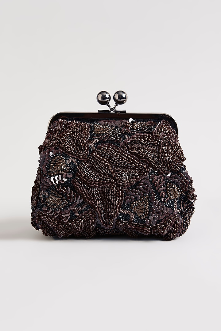 Brown Sequins & Beads Hand Embroidered Clutch by Nupur Kanoi Accessories at Pernia's Pop Up Shop