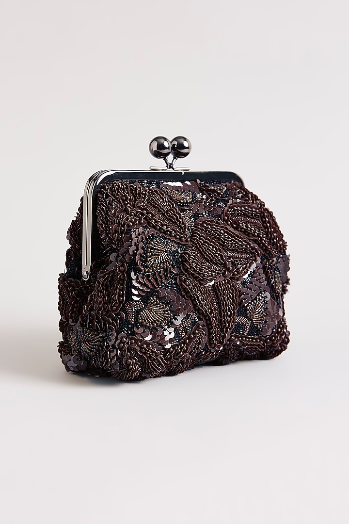 Brown Sequins & Beads Hand Embroidered Clutch by Nupur Kanoi Accessories at Pernia's Pop Up Shop