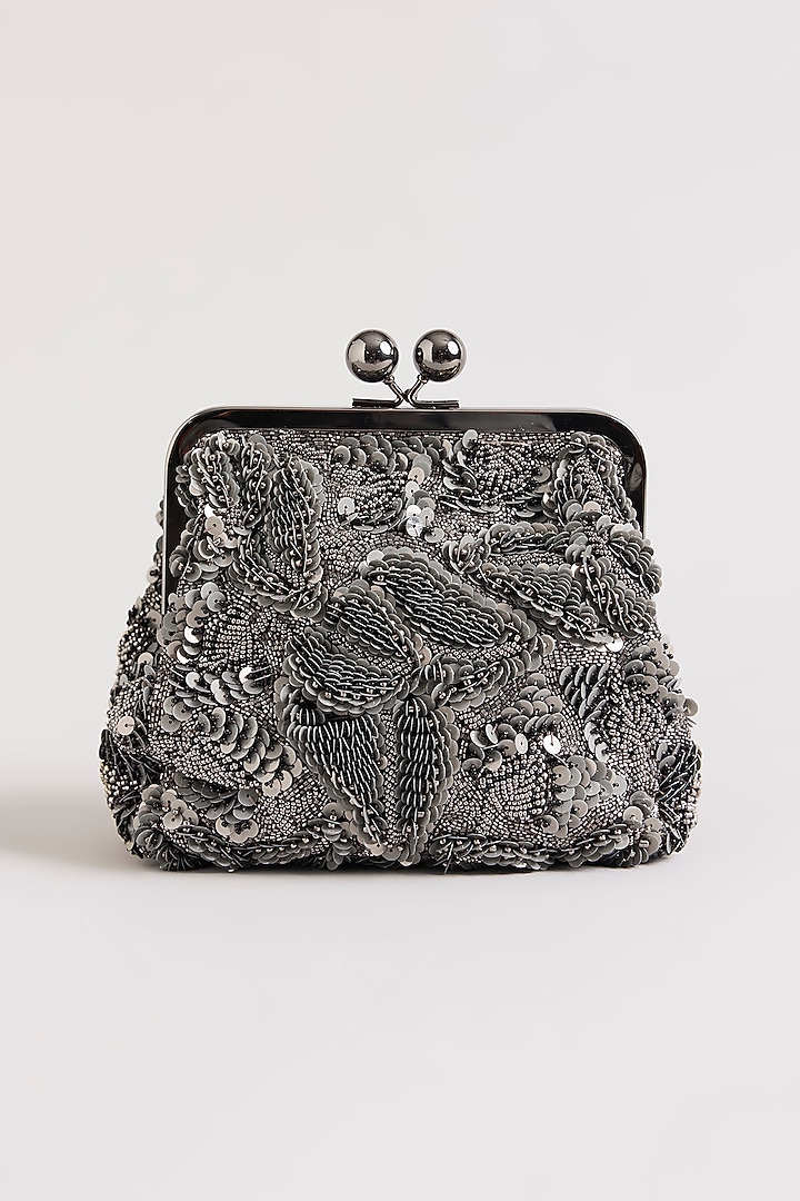 Grey Sequins & Beads Hand Embroidered Clutch by Nupur Kanoi Accessories at Pernia's Pop Up Shop