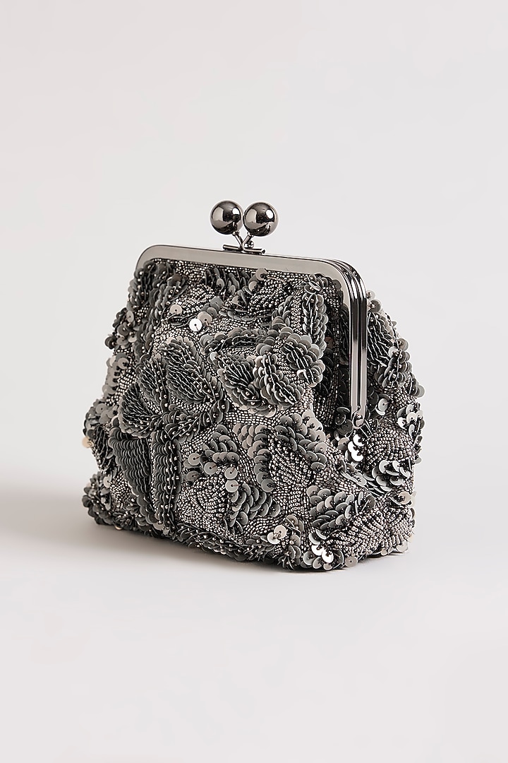 Grey Sequins & Beads Hand Embroidered Clutch by Nupur Kanoi Accessories at Pernia's Pop Up Shop