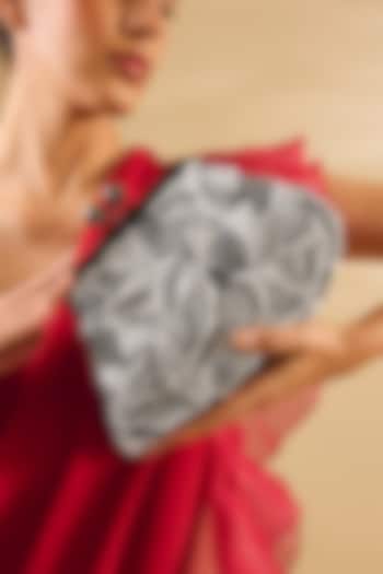 Ivory & Grey Sequins Hand Embroidered Clutch by Nupur Kanoi Accessories at Pernia's Pop Up Shop