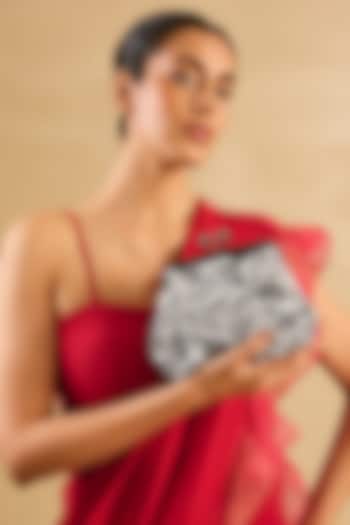 Ivory & Grey Sequins Hand Embroidered Clutch by Nupur Kanoi Accessories at Pernia's Pop Up Shop