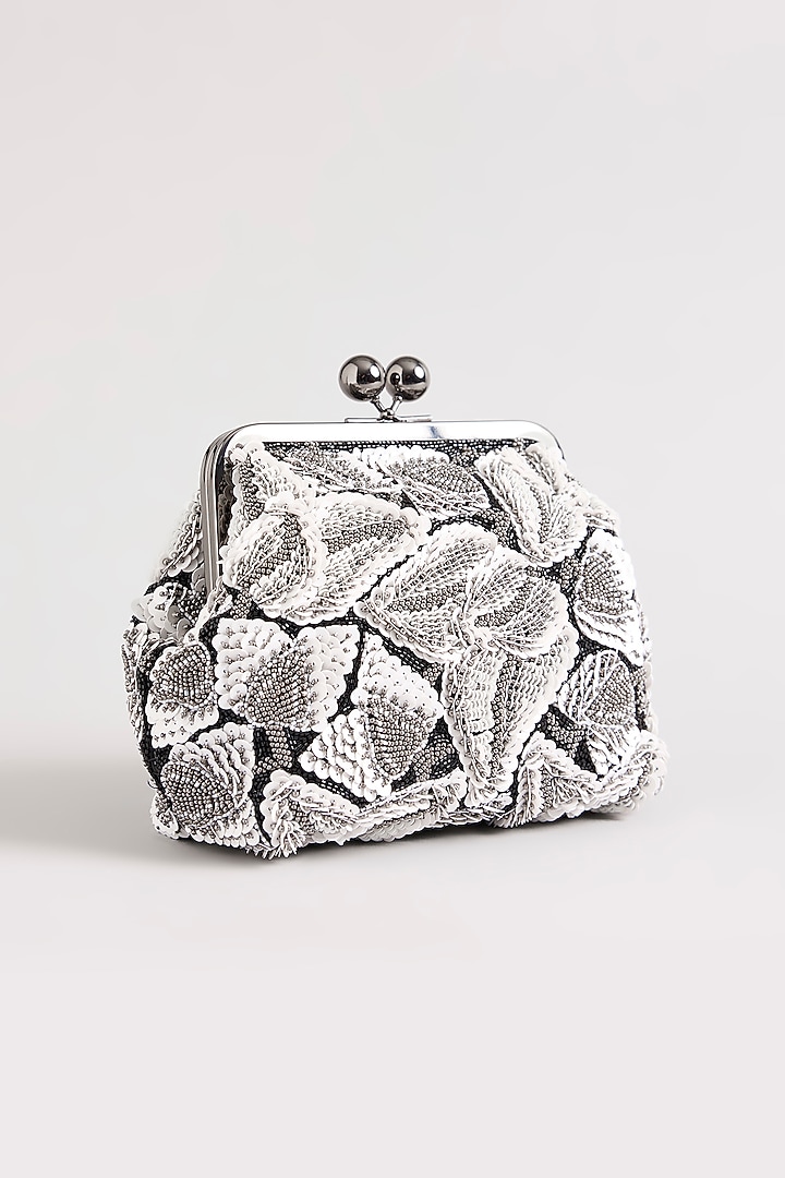 Ivory & Grey Sequins Hand Embroidered Clutch by Nupur Kanoi Accessories at Pernia's Pop Up Shop