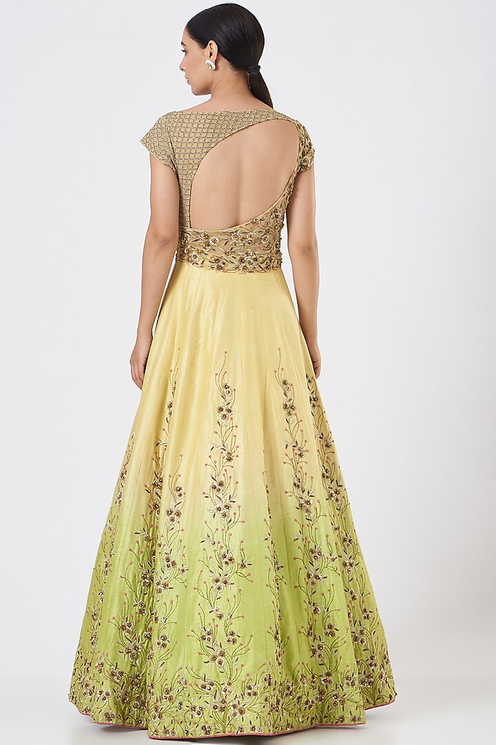 Lime Raw Silk Embroidered Wedding Gown by NITIKA GUJRAL at Pernia's Pop Up Shop