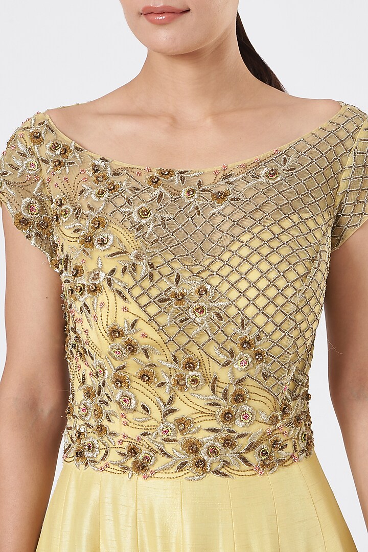 Lime Raw Silk Embroidered Wedding Gown by NITIKA GUJRAL at Pernia's Pop Up Shop