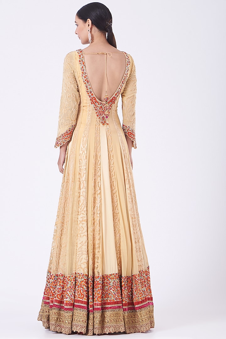 Beige Pure Georgette Embroidered Engagement Gown With Dupatta by NITIKA GUJRAL at Pernia's Pop Up Shop