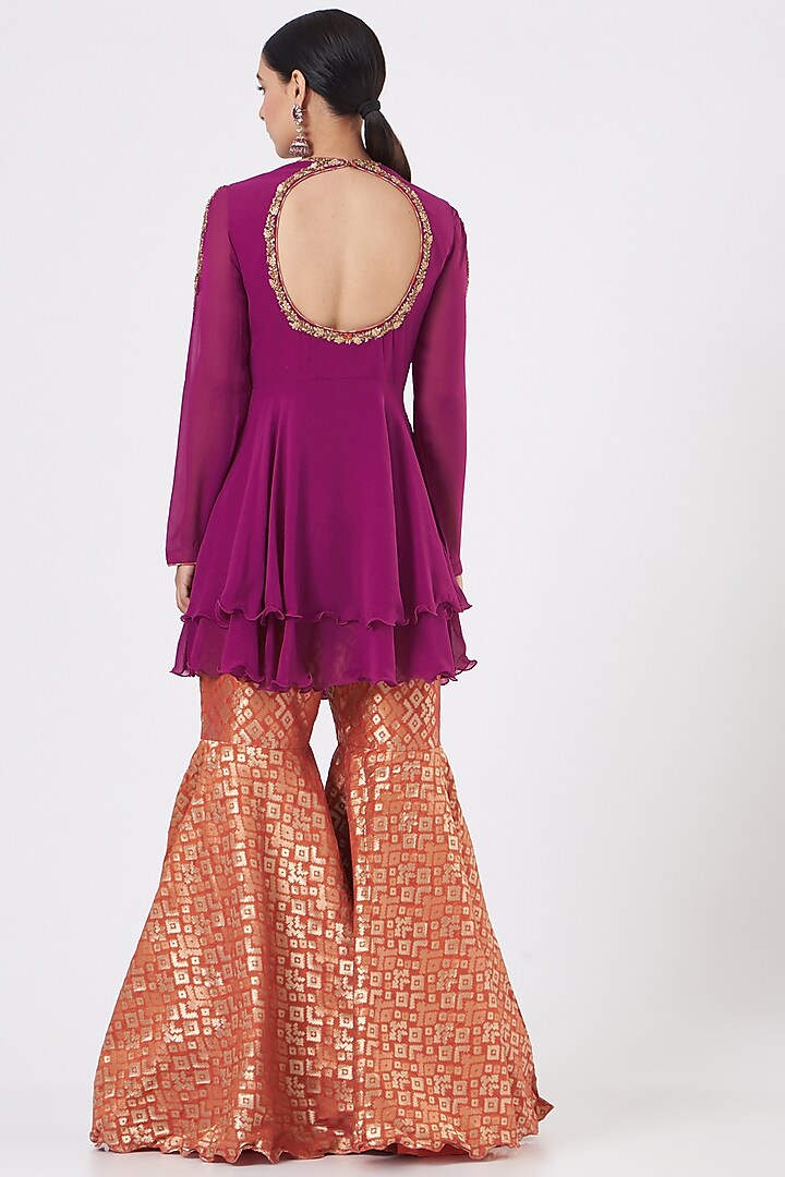 Wine Brocade Gharara Set by NITIKA GUJRAL at Pernia's Pop Up Shop