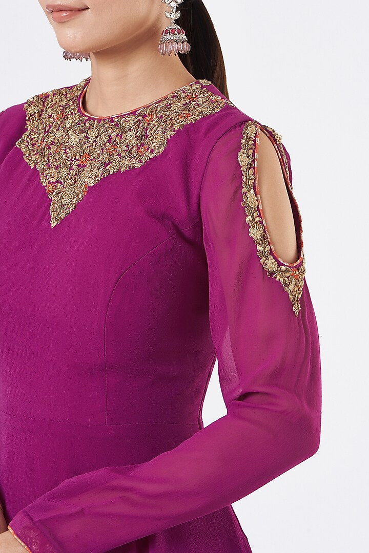 Wine Brocade Gharara Set by NITIKA GUJRAL at Pernia's Pop Up Shop