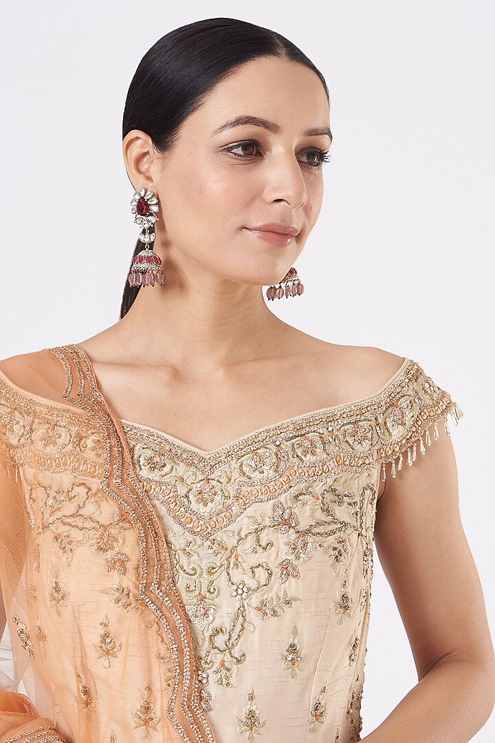 Peach Raw Silk Georgette Wedding Sharara Set by NITIKA GUJRAL at Pernia's Pop Up Shop