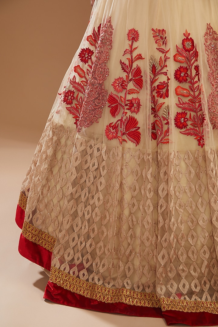 Beige Net Kalidar Engagement Gown With Dupatta by NITIKA GUJRAL at Pernia's Pop Up Shop