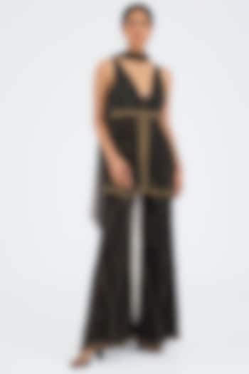 Black Organza Gold Embroidered Bridal Sharara Set by NITIKA GUJRAL at Pernia's Pop Up Shop
