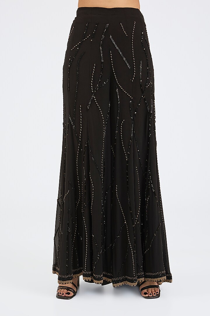 Black Organza Gold Embroidered Bridal Sharara Set by NITIKA GUJRAL at Pernia's Pop Up Shop