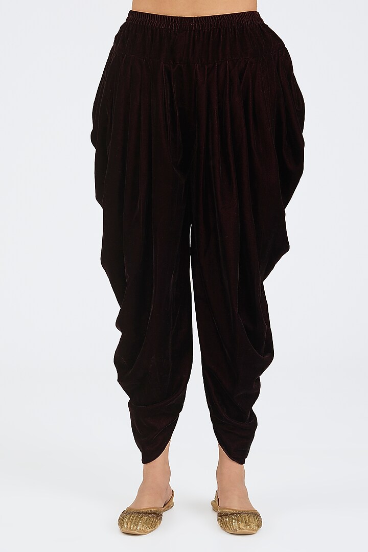Wine Velvet & Chiffon Dhoti Set by NITIKA GUJRAL at Pernia's Pop Up Shop