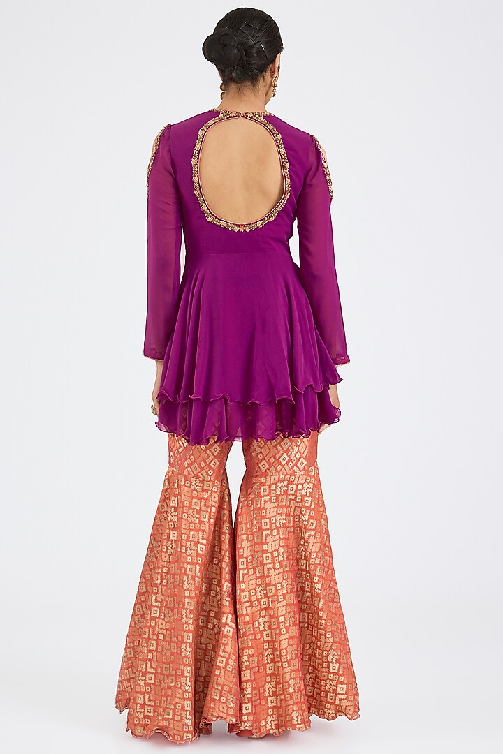 Rust Brocade Gharara Set  by NITIKA GUJRAL at Pernia's Pop Up Shop