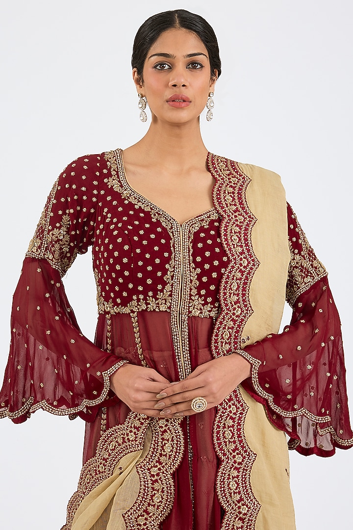 Gold Tissue Embroidered Bridal Sharara Set by NITIKA GUJRAL at Pernia's Pop Up Shop