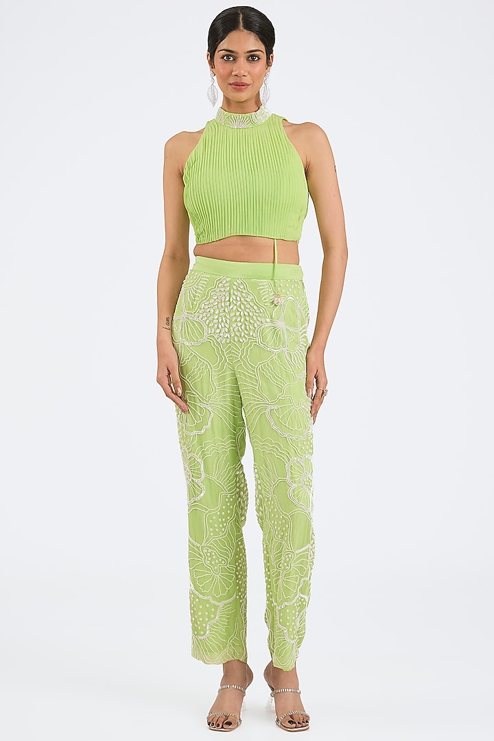 Mint Green Georgette Embroidered Co-Ord Set by NITIKA GUJRAL at Pernia's Pop Up Shop