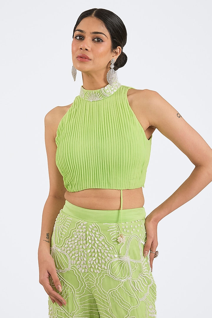 Mint Green Georgette Embroidered Co-Ord Set by NITIKA GUJRAL at Pernia's Pop Up Shop