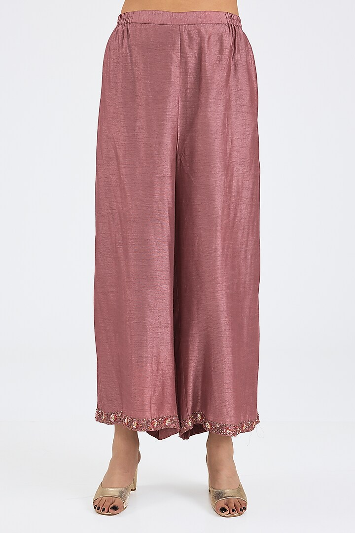 Old Rose Raw Silk Embroidered Kurta Set by NITIKA GUJRAL at Pernia's Pop Up Shop